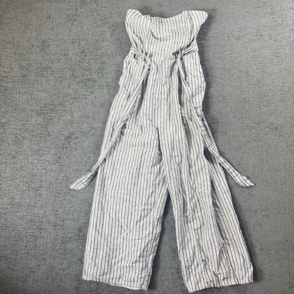 American Eagle Women's XS Jumpsuit Romper White Gray Vertical‎ Striped Linen